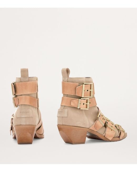 AllSaints Natural Suede Buckle-Detail Jane Boots