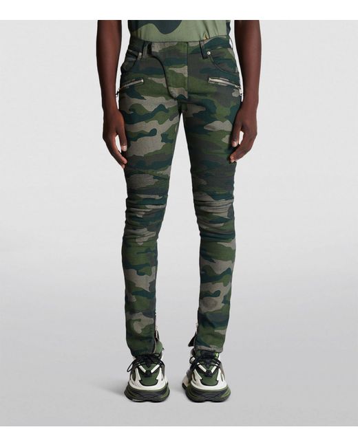 Balmain Green Camouflage Slim Jeans for men