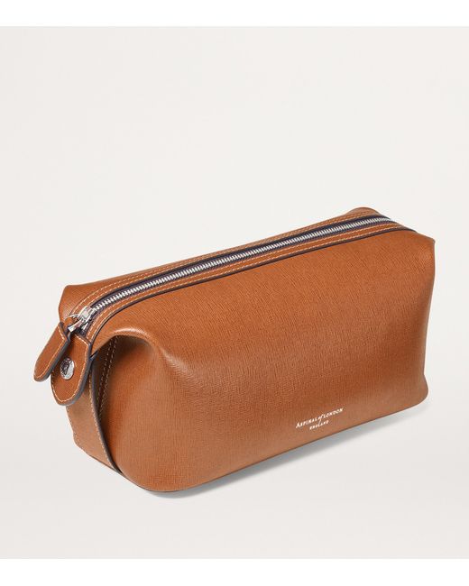 Aspinal Brown Leather Mount Street Wash Bag for men