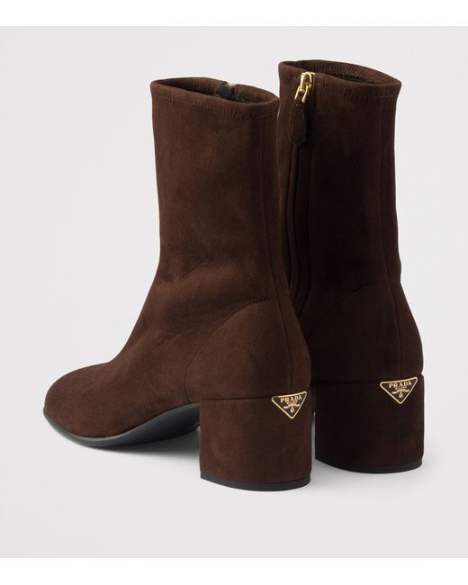 Prada Brown Suede Stretch Booties Ankle Boots 55
