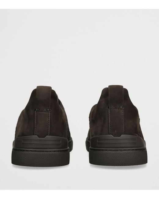 Zegna Black Crocodile Leather Triple Stitch Secondskin Sneakers for men