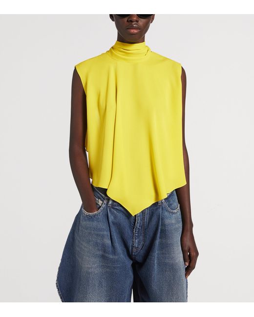 Balenciaga Yellow Silk Open-Back Blouse