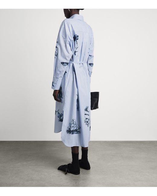 Erdem Blue Floral Stripe Midi Shirt Dress