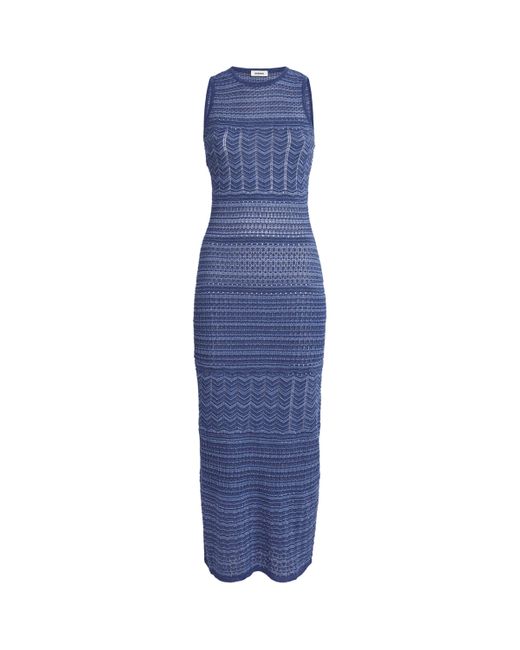Sandro Metallic Knitted Midi Dress in Blue | Lyst