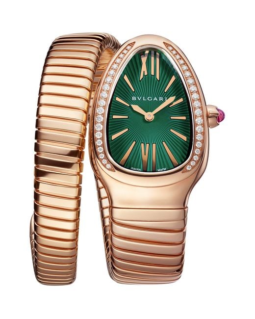 BVLGARI Green Rose And Diamond Serpenti Tubogas Watch 35Mm