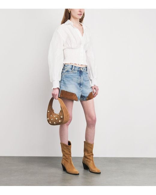 Sandro White Linen-Blend Smocked Shirt