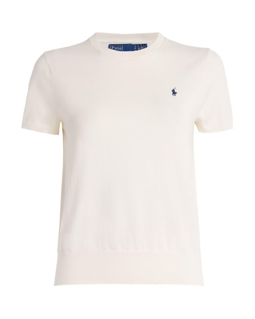 Polo Ralph Lauren White Cotton-Blend Short-Sleeve Sweater