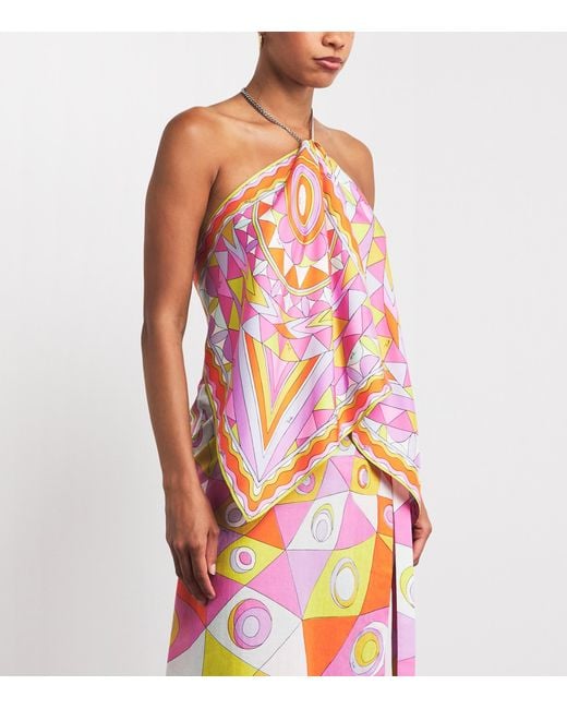 Emilio Pucci White Silk Halterneck Top