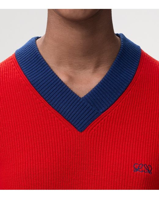 Loewe Red Cotton-Wool V-Neck Sweater