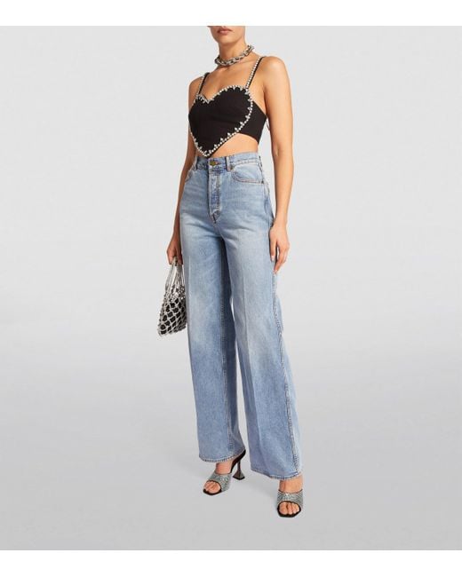 AMINA MUADDI Black Embellished Leather Lupita Heeled Mules 95