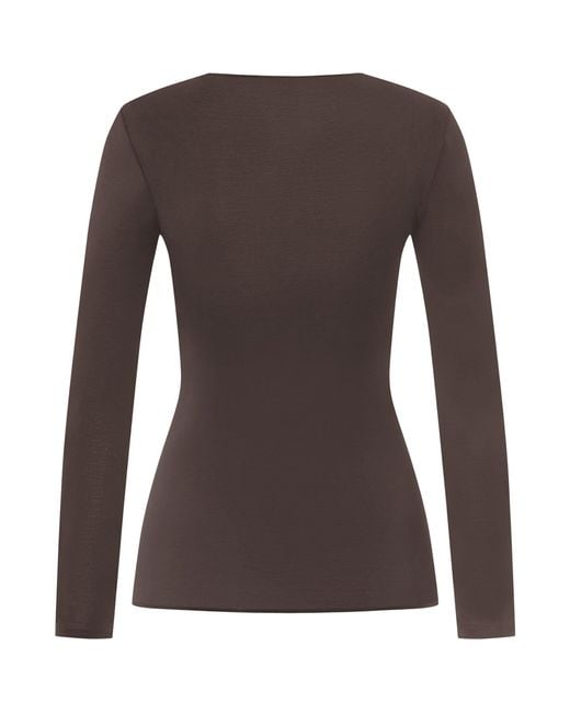Hanro Brown Cotton Seamless Long-Sleeve Top
