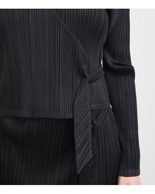 Pleats Please Issey Miyake Black Pleated Facade Cardigan
