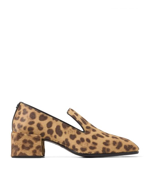 Jimmy Choo Brown Eliot 45 Leopard Print Leather Heeled Loafers