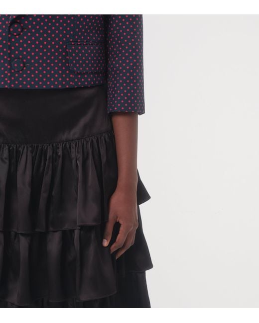 Valentino Black Satin Tiered Midi Skirt