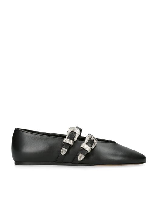 Le Monde Beryl Black Leather Buckle Claudia Ballet Flats