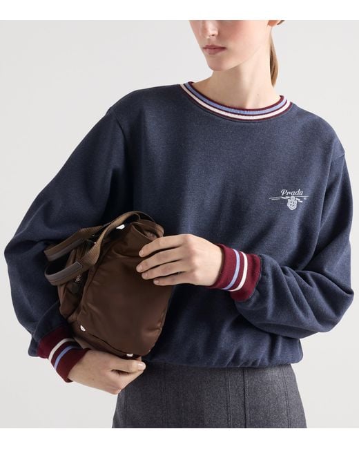 Prada Blue Cotton Fleece Logo Sweatshirt