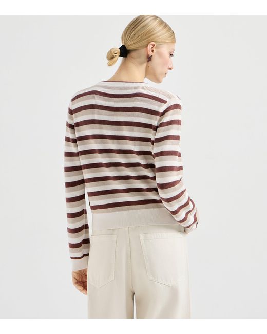 Brunello Cucinelli White Cotton Stripe Sweater