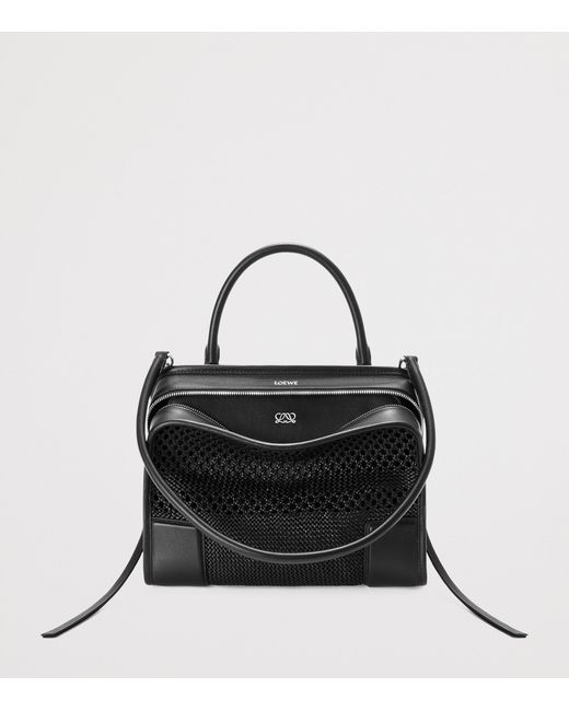 Loewe Black Medium Woven Leather Amazona 180 Top-Handle Bag