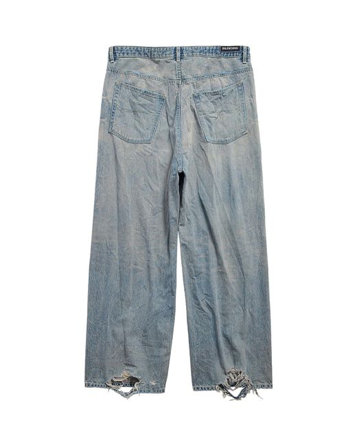 Balenciaga Blue Distressed Drawstring Wide-leg Jeans