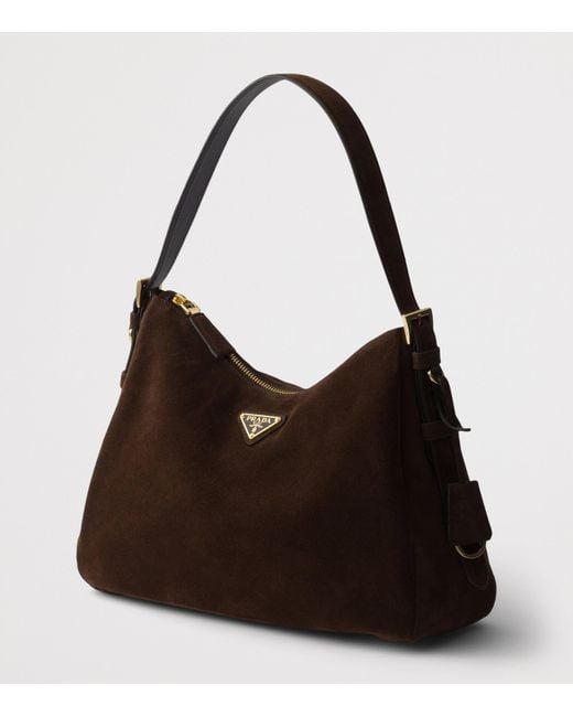Prada Brown Medium Suede Aimée Shoulder Bag
