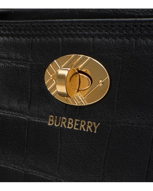 Burberry Black Small Calfskin Croc-Embossed Cotswolds Tote Bag