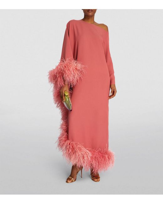 ‎Taller Marmo Pink Feather-trim Ubud Extravaganza Dress