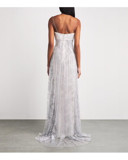 Sandra Mansour White Embellished Silent Thread Gown