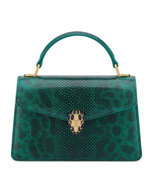 BVLGARI Green Karung Leather Serpenti Forever Top-Handle Bag