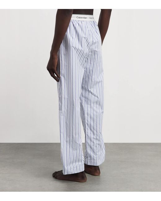 Calvin Klein Blue Cotton Poplin Stripe Pyjama Shorts for men