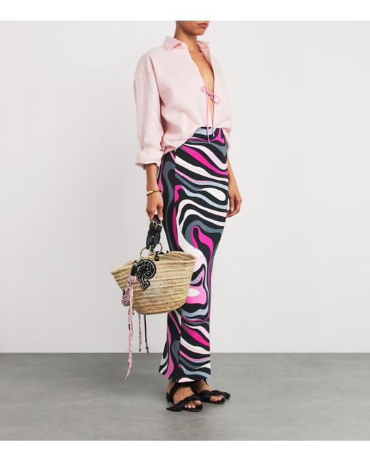 Emilio Pucci White Jersey Marmo Print Maxi Skirt