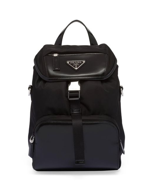 Prada Black Re-nylon And Leather Backpack Shoulder Bag for men