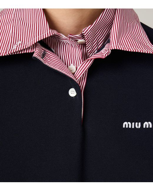 Miu Miu Blue Cotton Contrast Collar Polo Shirt