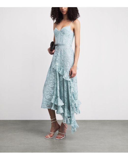 Erdem Blue Floral Lace Midi Dress