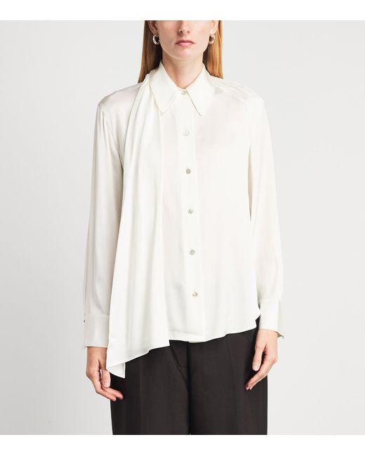 Vince White Silk-Blend Scarf-Detail Shirt