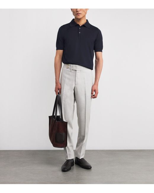 Isaia Blue Cashmere-Silk Knit Polo Shirt for men