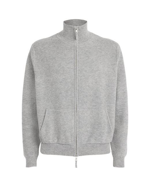 Allude Gray Wool-Cashmere Waffle-Knit Zip-Up Cardigan for men