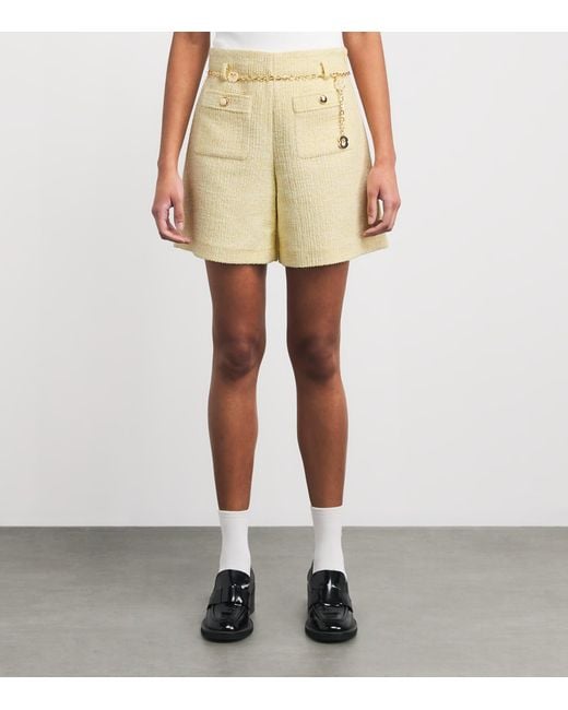 Maje Natural Tweed Belt-Detail Shorts