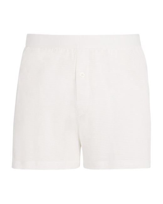 Sunspel White Cotton Mesh Cellular Boxer Shorts for men