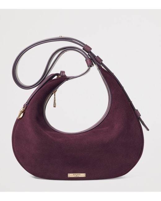 Aspinal Purple Small Leather Soho Crescent Shoulder Bag