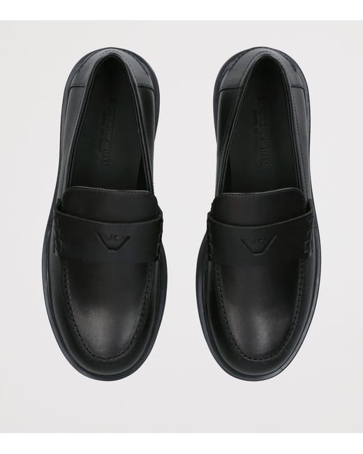 Giorgio Armani Black Leather Logo Loafers for men