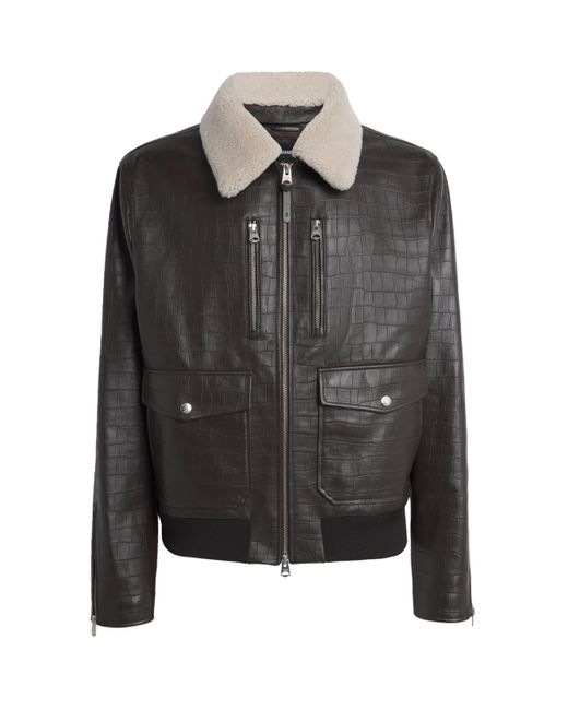 Mackage Black Embossed-Leather Chance-Nv Bomber Jacket for men