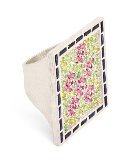 Bleue Burnham White Sterling And Sapphire Spring Blossom Ring for men