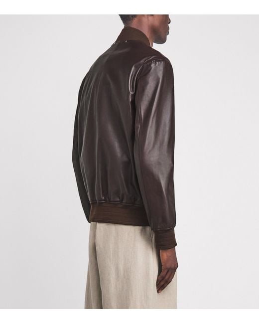 Paul Smith Brown Leather Bomber Jacket for men