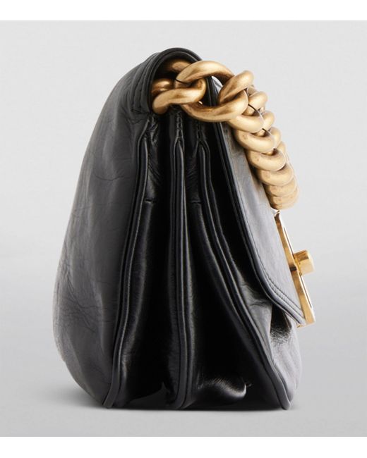 Balenciaga Black Leather Soft Flap Shoulder Bag