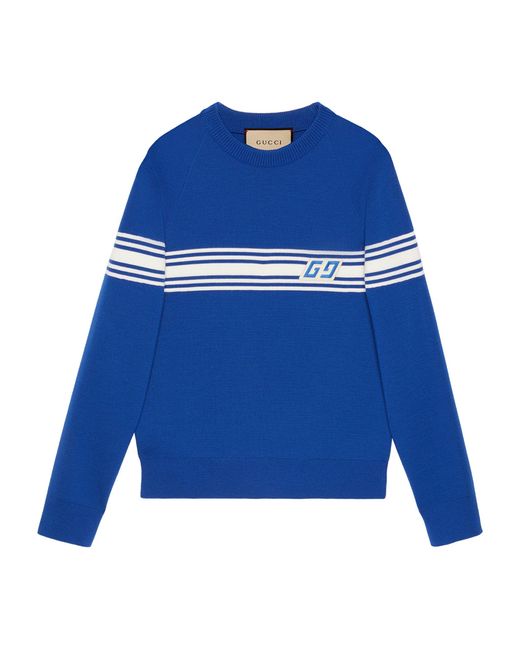 Gucci Blue Knit Wool Sweater With Square Gg for men
