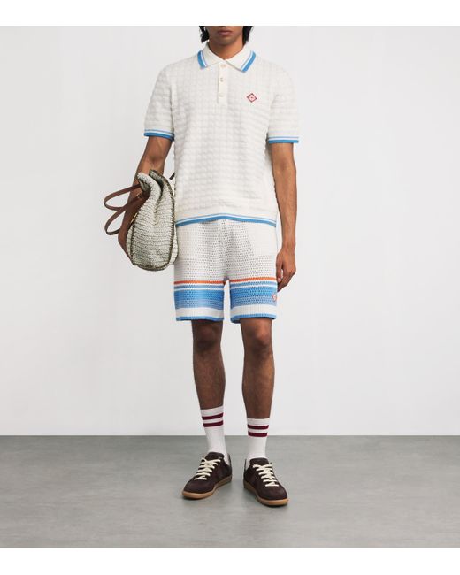 Casablanca Blue Cotton Chevron Crochet Shorts for men