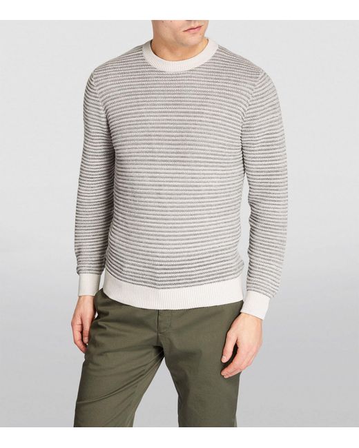 FIORONI CASHMERE Gray Multi-stitch Striped Sweater for men