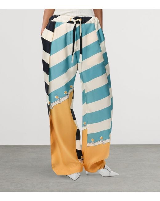 Loewe Blue Silk Printed Trousers