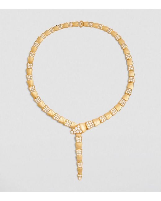 BVLGARI Metallic Yellow Gold And Diamond Serpenti Scaglie Necklace