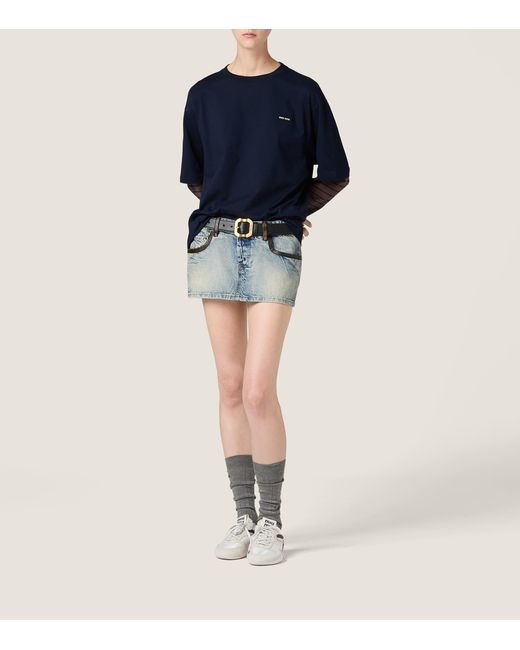 Miu Miu Blue Cotton Long-Sleeve T-Shirt